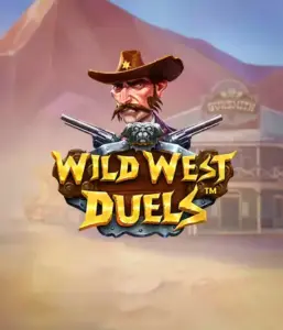  Step into the rugged world of "Wild West Duels" by Pragmatic Play, featuring a tough gunslinger ready for a showdown. The image features a stern cowboy with crossed pistols, framed by a dusty Western town. His intense eyes and detailed attire embody the spirit of the Old West. The game's title is clearly displayed in an ornate font, enhancing the adventurous theme. 